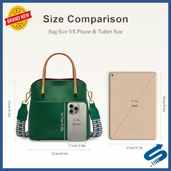 Genuine Leather Bucket Bag with 2 Straps, Spacious Shoulder Purse - Picture 7 of 8